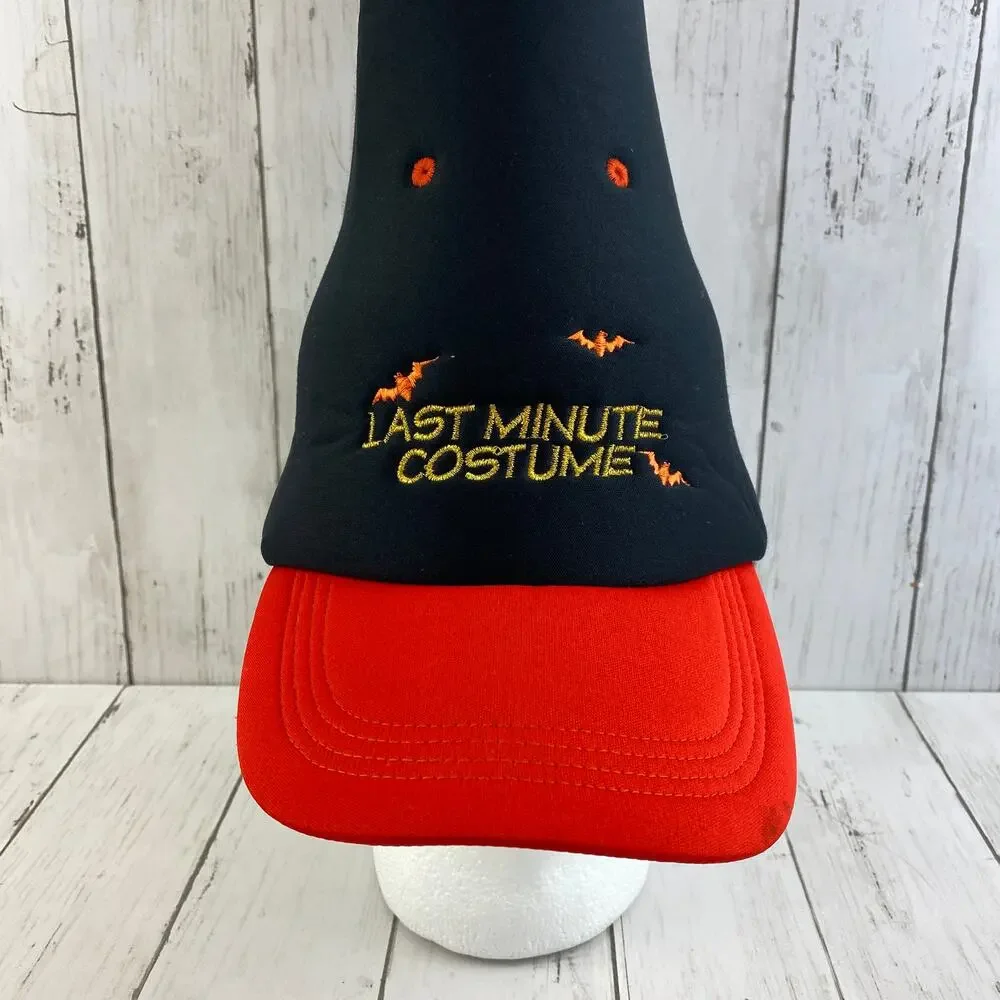 VTG 1999 Last Minute Costume Halloween Witch Hat Orange Black Bats On Size - Picture 2 of 9